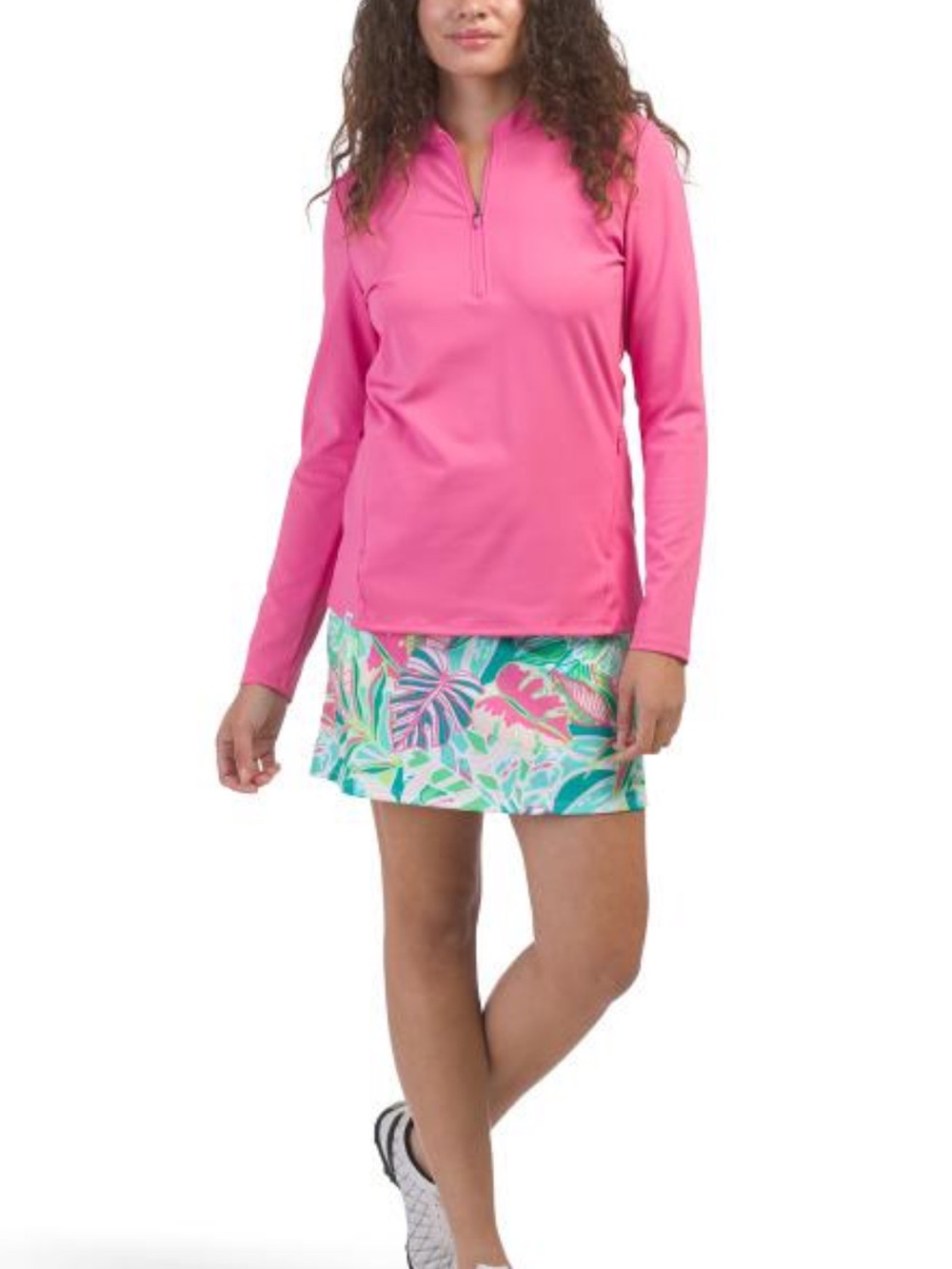 Sigrid Olsen Hot Pink Women's Upf 50 Interlock Quarter Zip Jacket